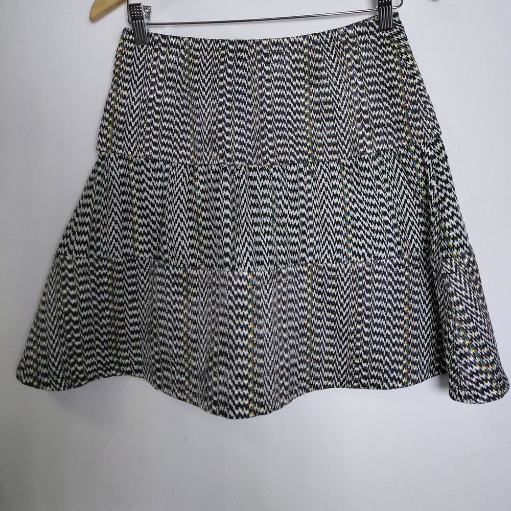 KENZO PARIS Silk Blend Black White Geometric Tiered Skirt Women Size 36